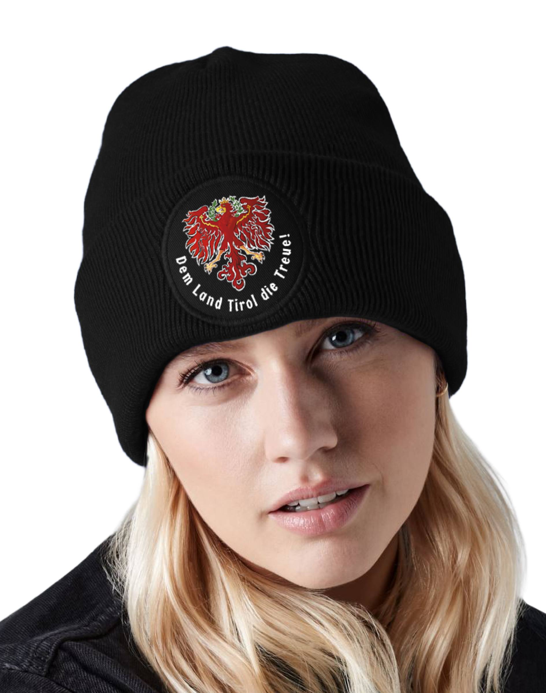 Patch Beanie Mütze Schwarz "Dem Land Tirol die Treue"
