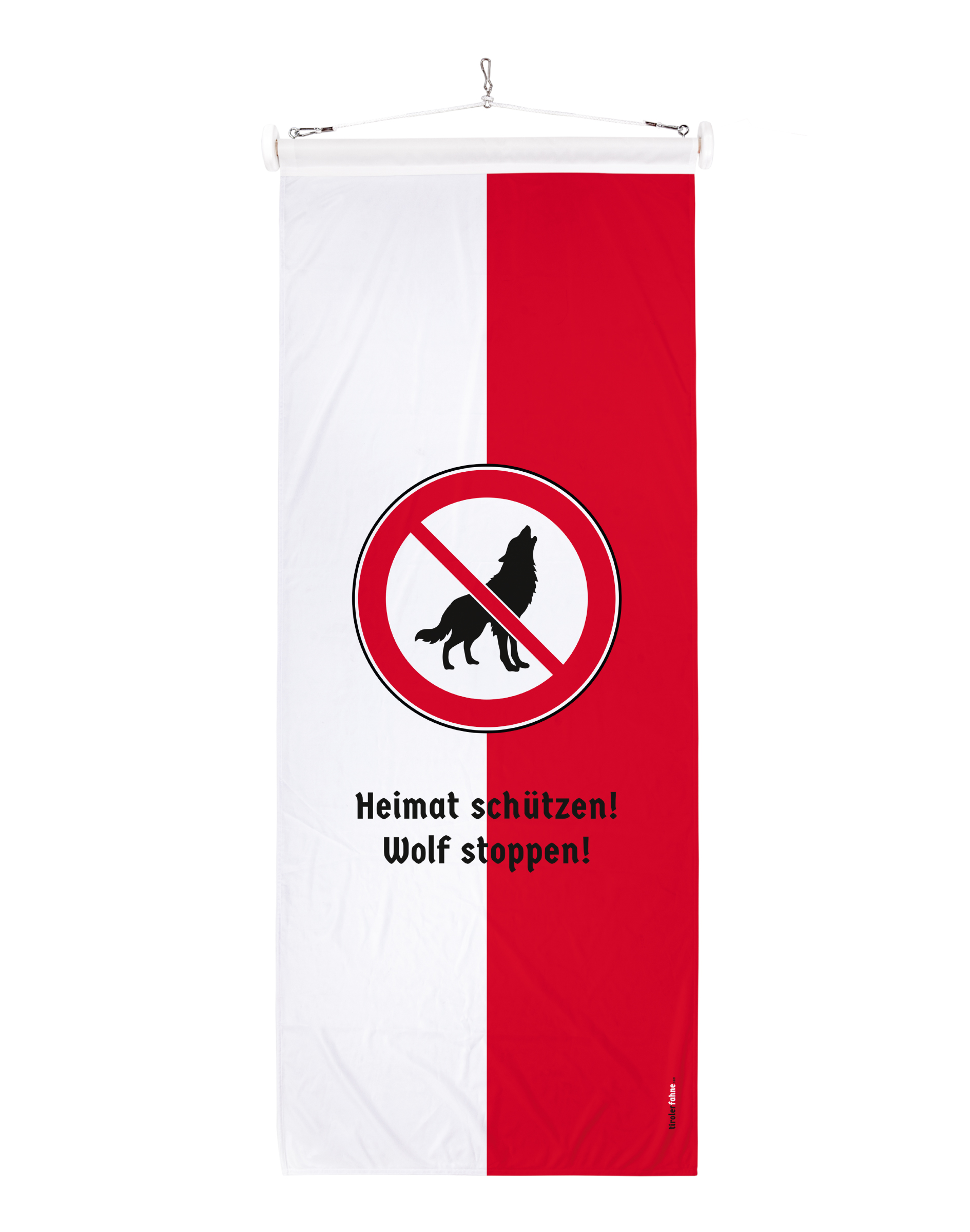 Tirolerfahne mit gegen den Wolf Wappen und Heimat schützen! Wolf stoppen!
