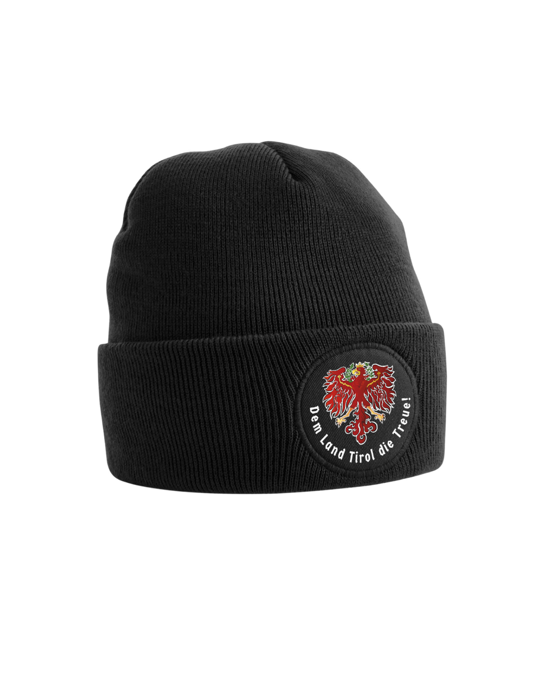 Patch Beanie Mütze Schwarz "Dem Land Tirol die Treue"