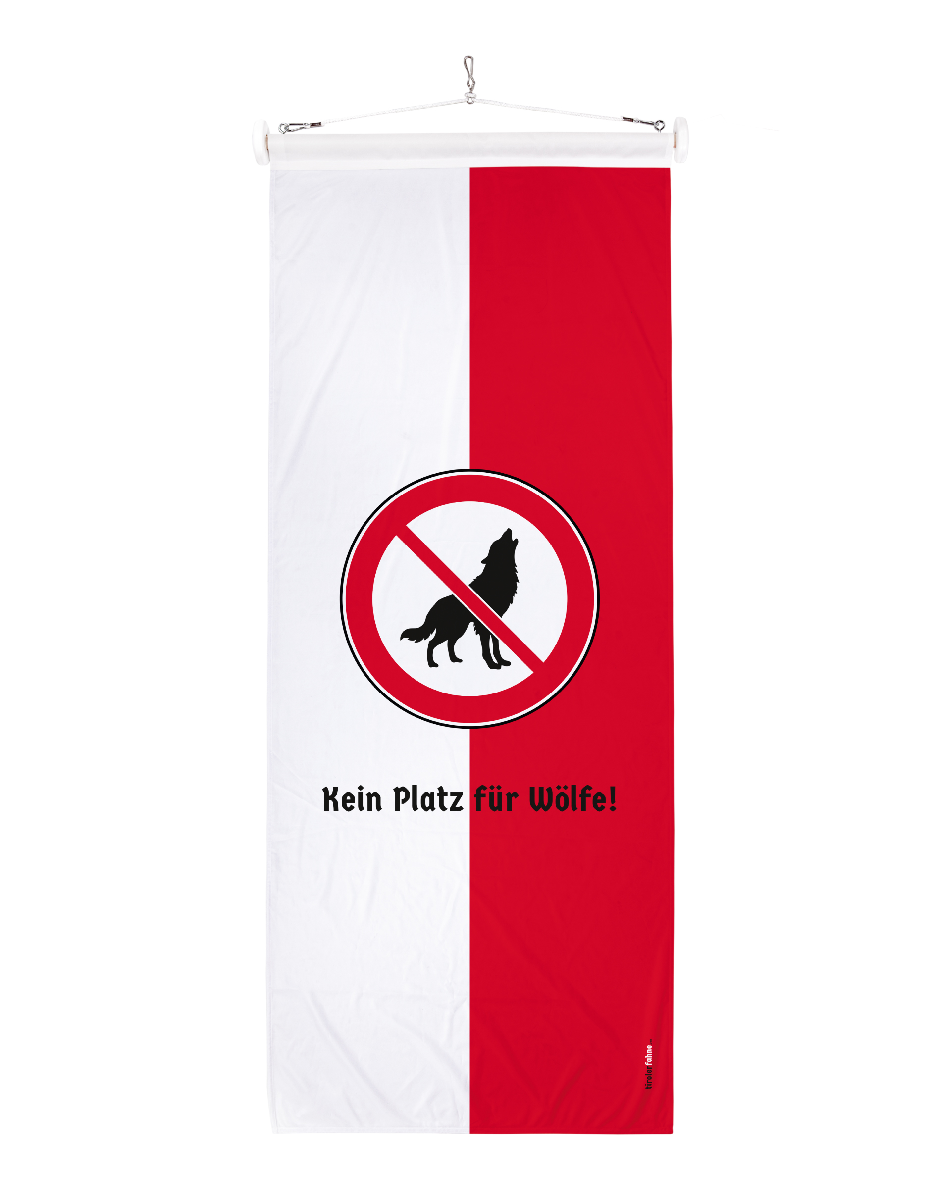 Tirolerfahne mit gegen den Wolf Wappen und Kein platz für Wölfe!
