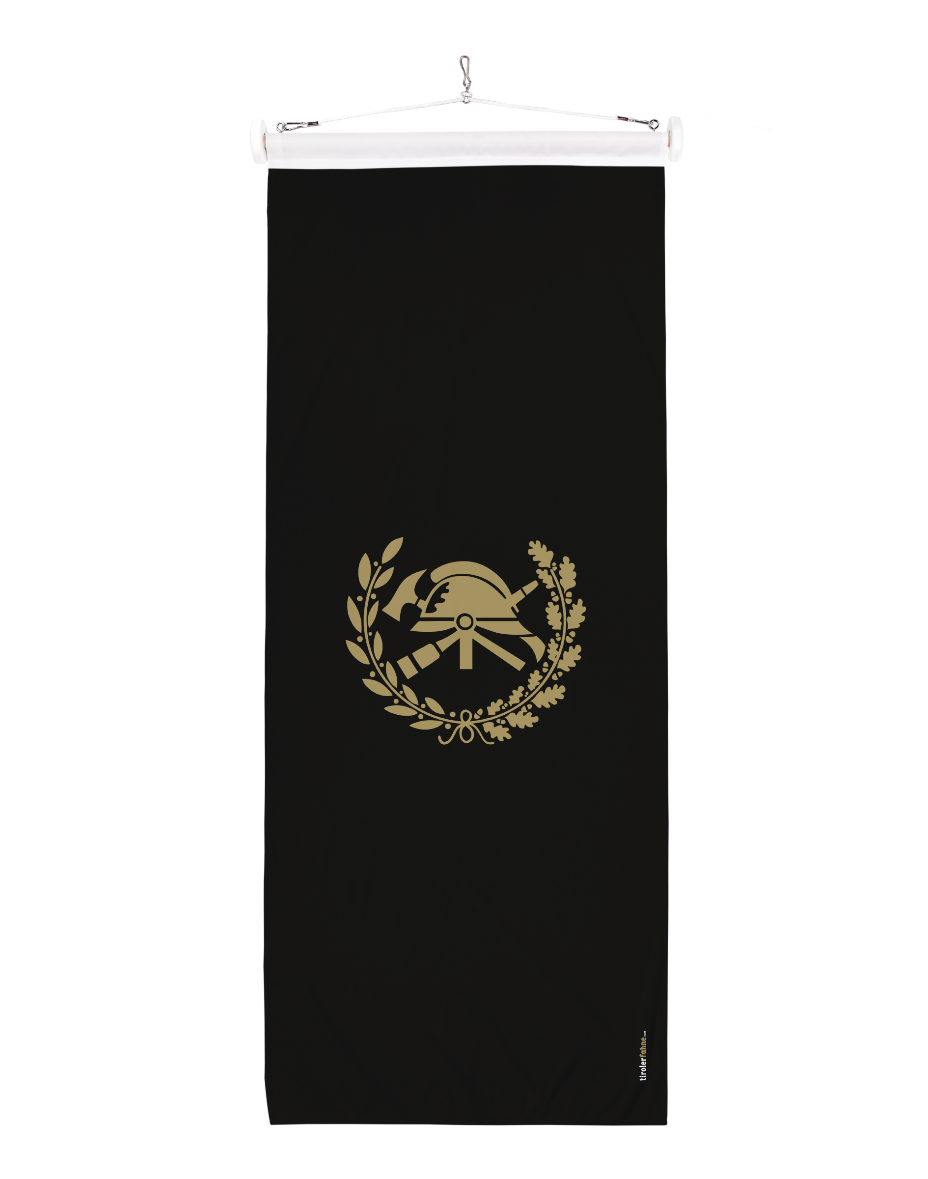 Feuerwehrfahne in schwarz mit Feuerwehrsymbol in gold