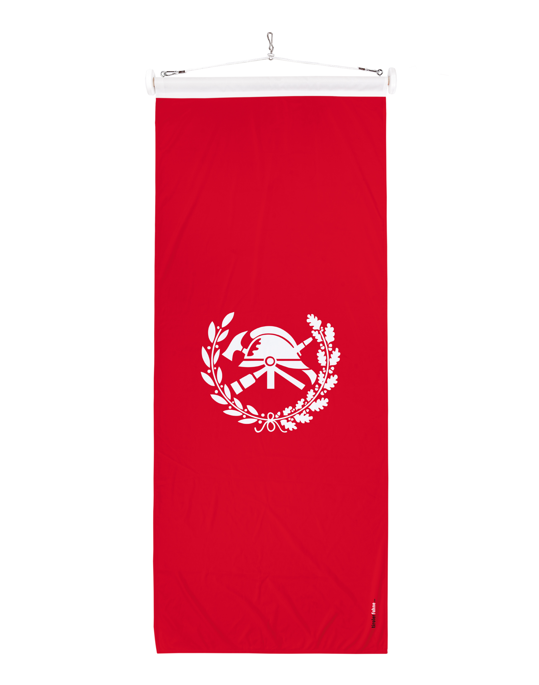 Feuerwehrfahne in rot mit Feuerwehrsymbol in weiss
